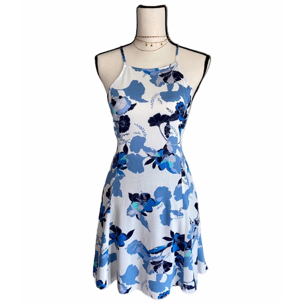 White and blue floral dress